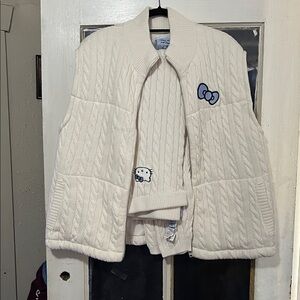 Cream Cable Knit Vest and leggings set with Cute Embroidery